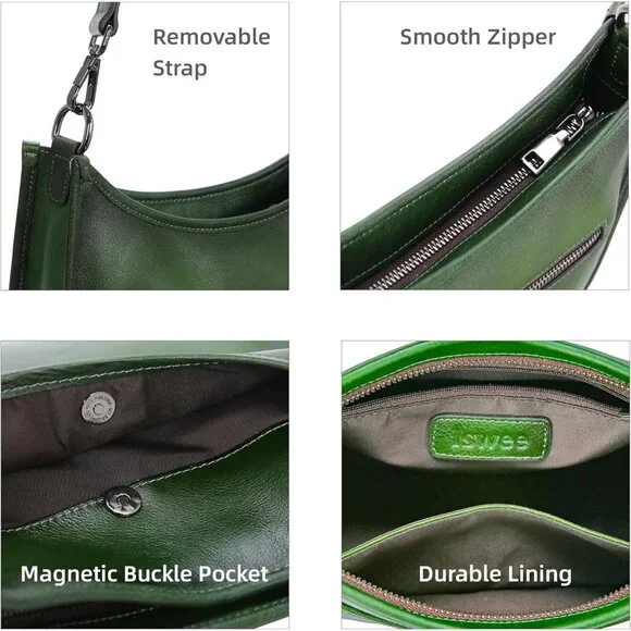 Women Green Leather Imported Zipper Purses Crossbody Shoulder Handbags - Picture 7 of 8